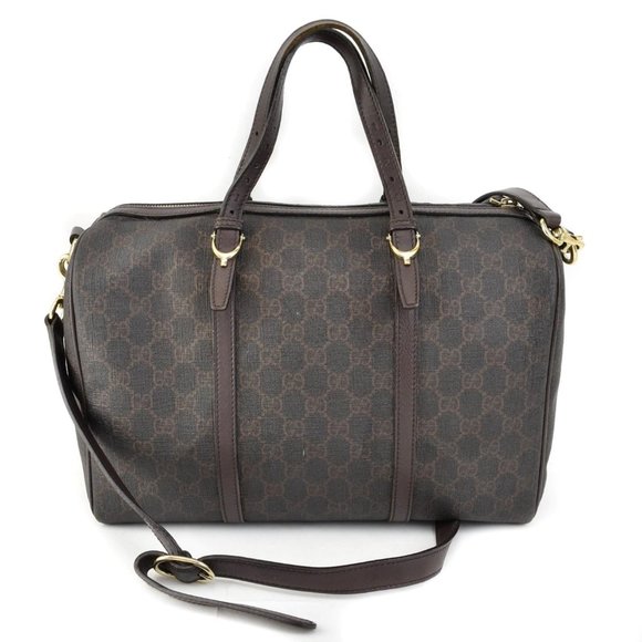 GUCCI: Brown/Black, "GG" Logo & Leather Shoulder/Boston Bag (xc)